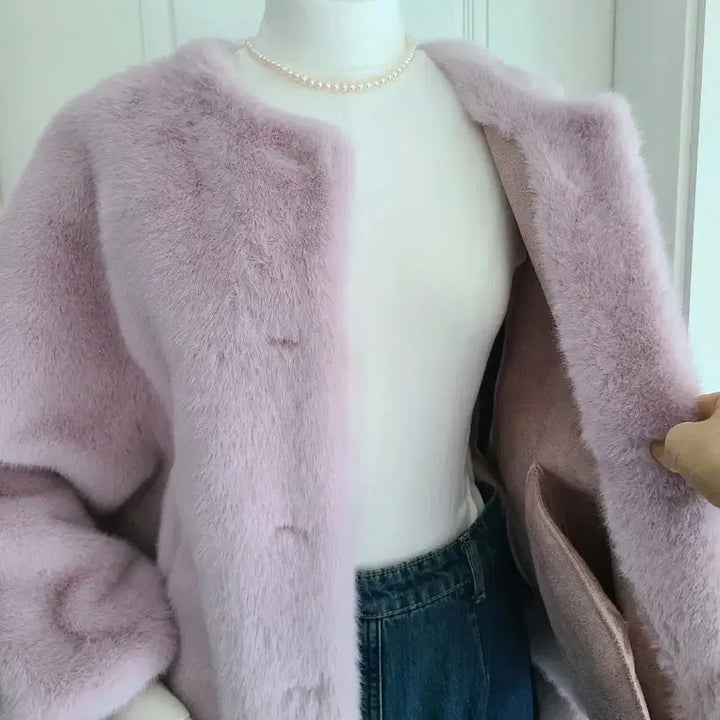 [BUNJANG] Mink Eco-Fur Round Jacket / 밍크 에코퍼 가오리핏 라운드 자켓