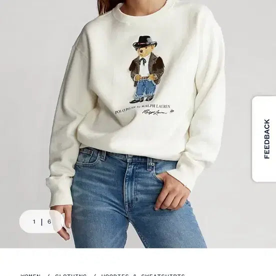 [BUNJANG] Polo Ralph Lauren Cowboy Polo Bear White Sweatshirt / 폴로 랄프로렌 루즈핏 신형 카우보이 폴로베어 화이트 스웻 맨투맨