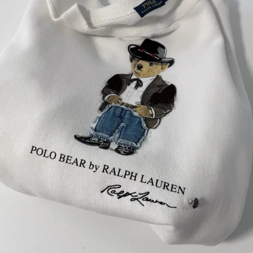 [BUNJANG] Polo Ralph Lauren Cowboy Polo Bear White Sweatshirt / 폴로 랄프로렌 루즈핏 신형 카우보이 폴로베어 화이트 스웻 맨투맨