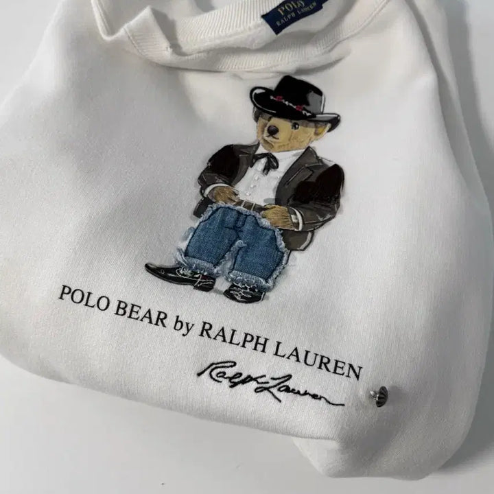 [BUNJANG] Polo Ralph Lauren Cowboy Polo Bear White Sweatshirt / 폴로 랄프로렌 루즈핏 신형 카우보이 폴로베어 화이트 스웻 맨투맨