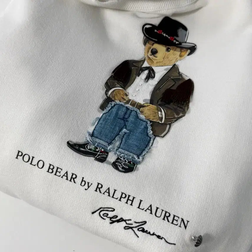 [BUNJANG] Polo Ralph Lauren Cowboy Polo Bear White Sweatshirt / 폴로 랄프로렌 루즈핏 신형 카우보이 폴로베어 화이트 스웻 맨투맨