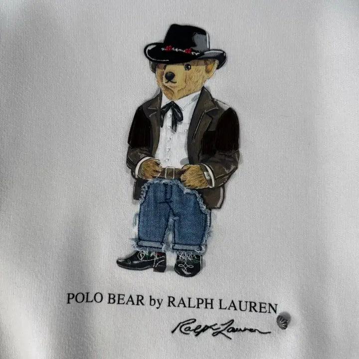 [BUNJANG] Polo Ralph Lauren Cowboy Polo Bear White Sweatshirt / 폴로 랄프로렌 루즈핏 신형 카우보이 폴로베어 화이트 스웻 맨투맨