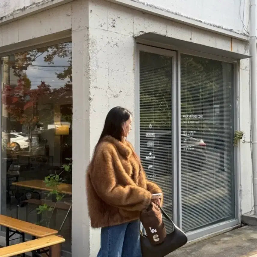 [BUNJANG] Luxury Fox Faux Fur Jacket - Brown / 럭셔리 폭스 페이크 퍼 자켓