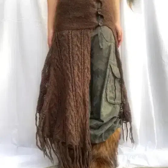 [BUNJANG] Vintage Khaki Pattern Wide Cargo Pants / 빈티지 카키 패턴 와이드 카고 팬츠 무배