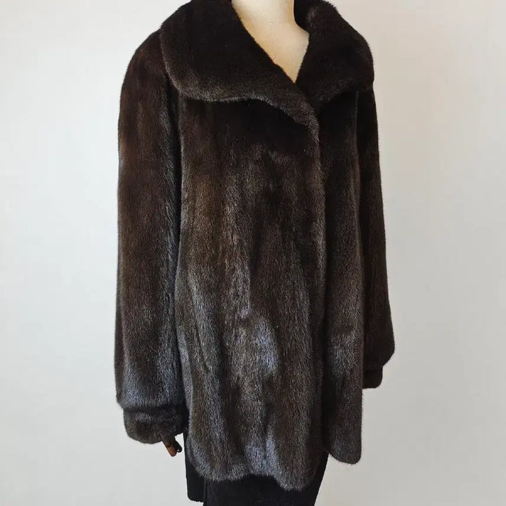 [BUNJANG] ROSEE Blackglama Stand Collar Half Mink Coat / 역시즌초특가 ROSEE로제 블랙그라마 스탠카라 하프밍크