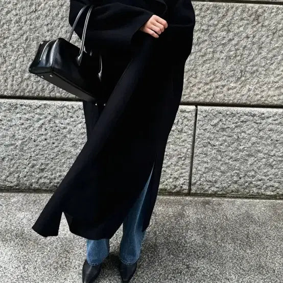 [BUNJANG] Orr Extra Cashmere Wool Muffler Coat Black / 오르 엑스트라 캐시 울 머플러 코트 블랙