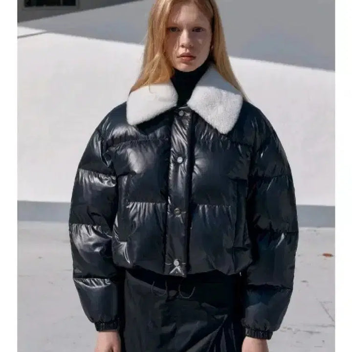 [BUNJANG] Muse Down Lambswool Fur Collar Padded Jacket - Black (M) / 뮤제 다운 램스울 퍼 카라 패딩 자켓  - 블랙,38(M)
