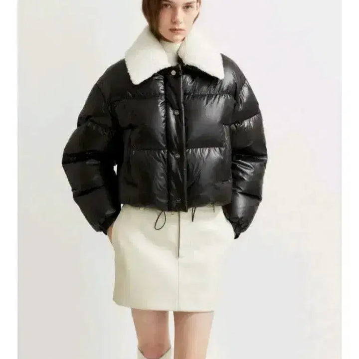 [BUNJANG] Muse Down Lambswool Fur Collar Padded Jacket - Black (M) / 뮤제 다운 램스울 퍼 카라 패딩 자켓  - 블랙,38(M)