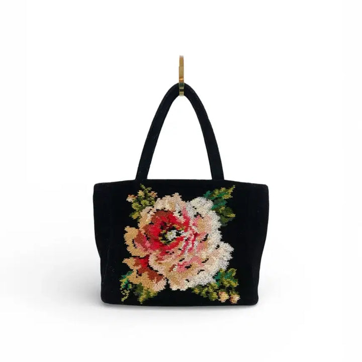 [BUNJANG] FEILER Embroidered Velvet Tote Bag / FEILER 꽃자수 벨벳 토트백