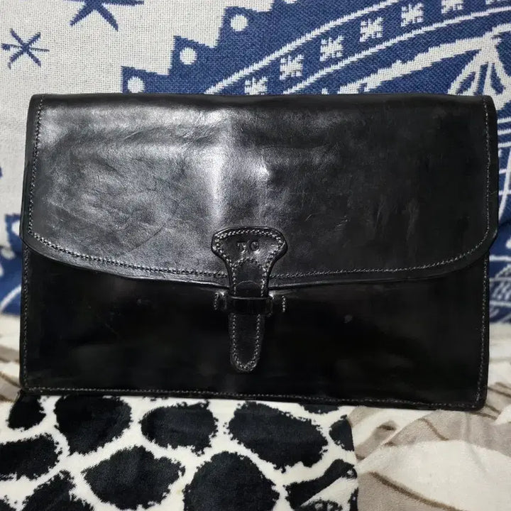 [BUNJANG] Black Leather Clutch Bag / 블랙 레더 서류 가방/클러치 백