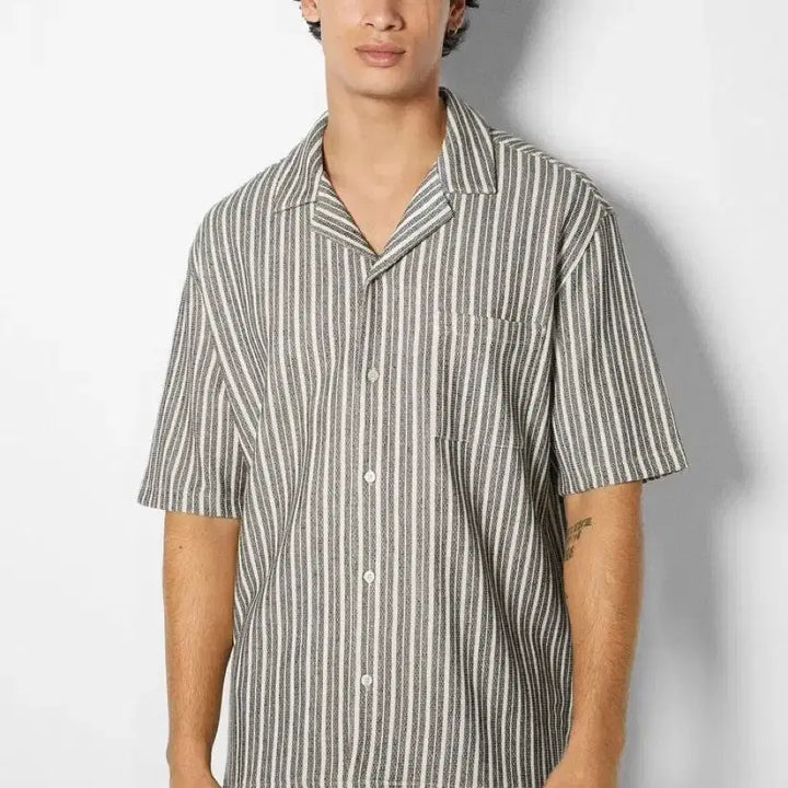 [BUNJANG] Bershka Striped Short Sleeve Shirt / Bershka 스트라이프 반팔 셔츠