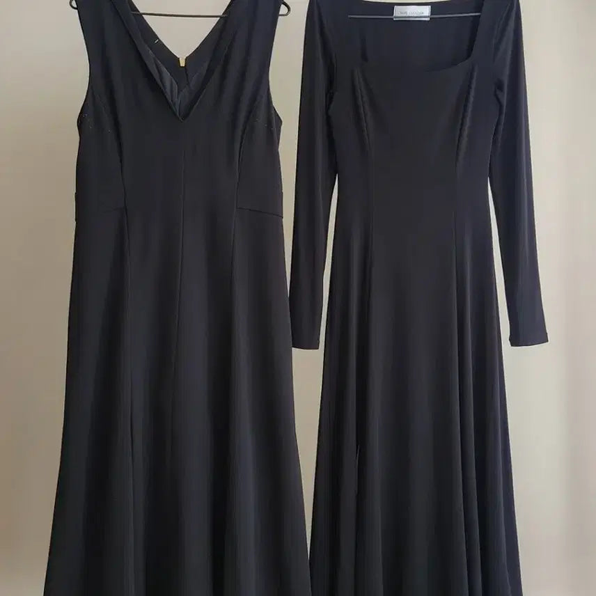 [BUNJANG] Black Long Dress Set (Sleeveless/Long Sleeve) / 블랙 롱 원피스 2벌 세트 (민소매/긴팔)