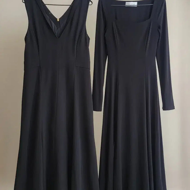 [BUNJANG] Black Long Dress Set (Sleeveless/Long Sleeve) / 블랙 롱 원피스 2벌 세트 (민소매/긴팔)