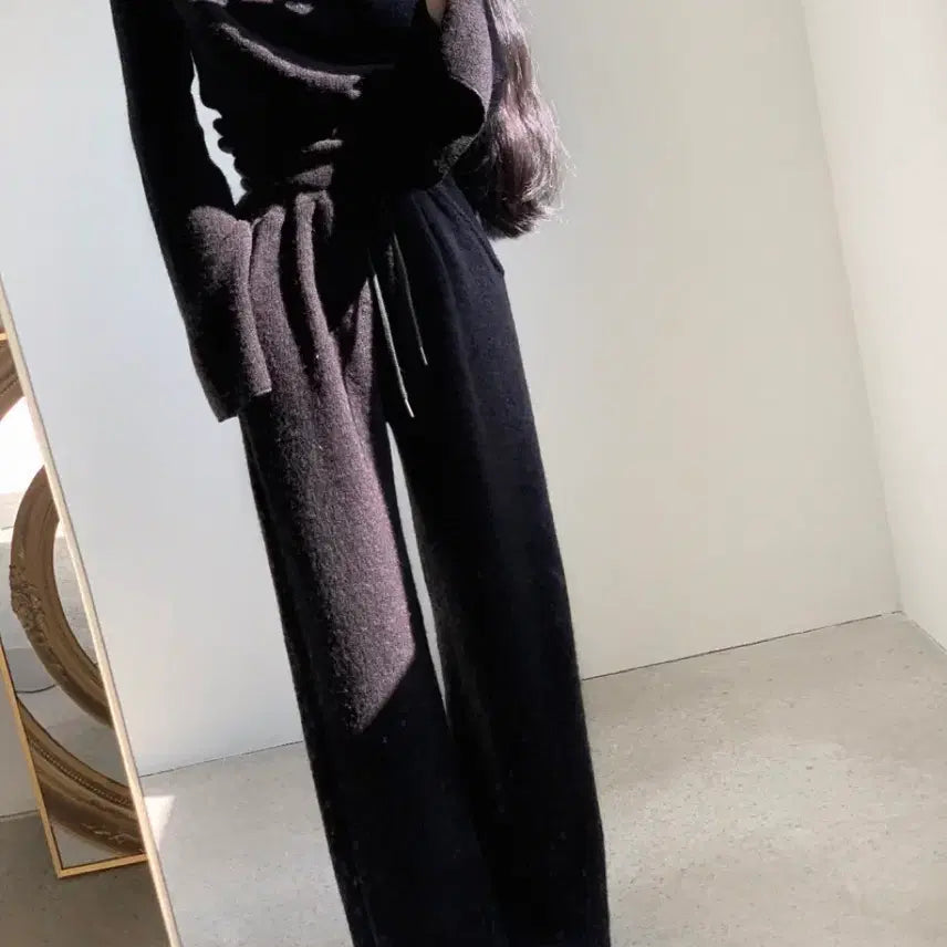 [BUNJANG] Unspecified Gray/Black Knit Wide Straight Knit Pants / 마지막가격 그레이/블랙 니트 와이드 일자 니트 팬츠