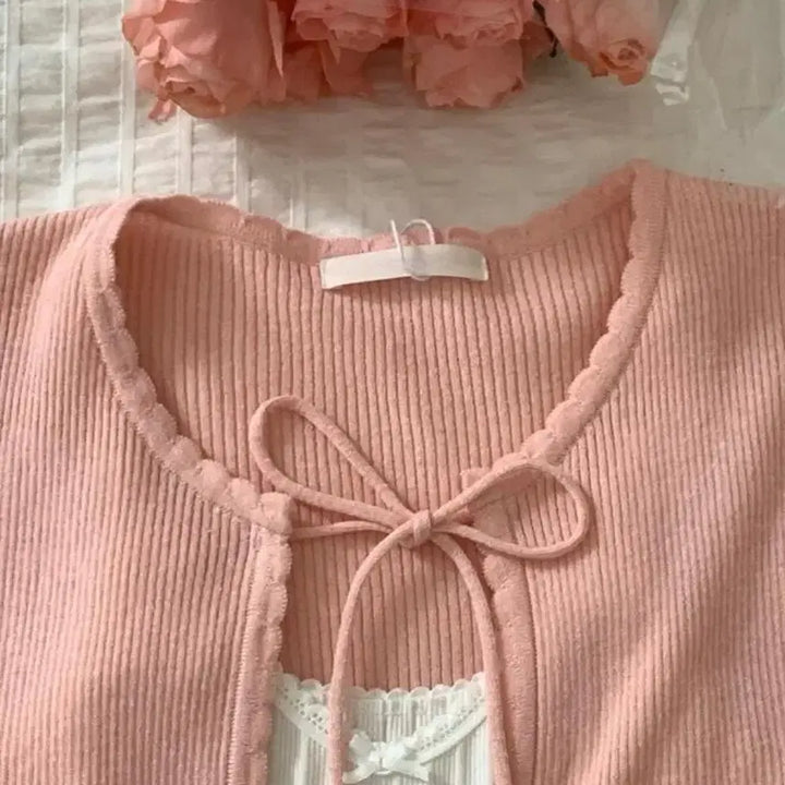 [BUNJANG] Come Here Peter & Wendy Blurry Ribbon Frill Cardigan / <컴히얼 피터앤웬디 블러리 리본 프릴 골지 가디건 팔아요!!>