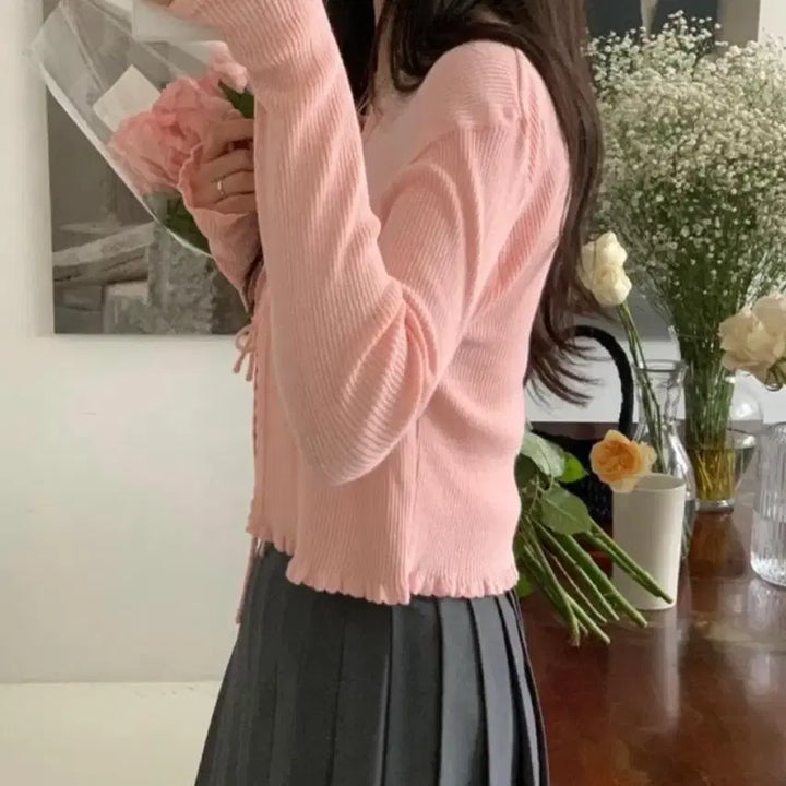 [BUNJANG] Come Here Peter & Wendy Blurry Ribbon Frill Cardigan / <컴히얼 피터앤웬디 블러리 리본 프릴 골지 가디건 팔아요!!>