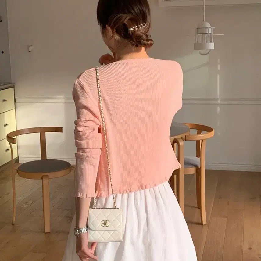 [BUNJANG] Come Here Peter & Wendy Blurry Ribbon Frill Cardigan / <컴히얼 피터앤웬디 블러리 리본 프릴 골지 가디건 팔아요!!>