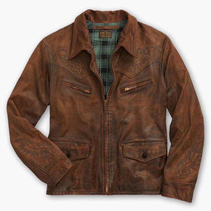 [BUNJANG] RRL Western Style Embroidered Leather Jacket / [A+등급 L] RRL 더블알엘 웨스턴스타일 자수 토바코브라운 레더자켓