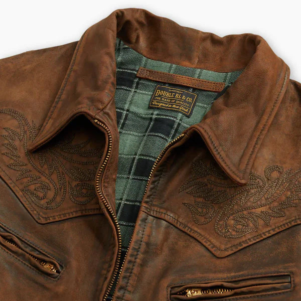 [BUNJANG] RRL Western Style Embroidered Leather Jacket / [A+등급 L] RRL 더블알엘 웨스턴스타일 자수 토바코브라운 레더자켓