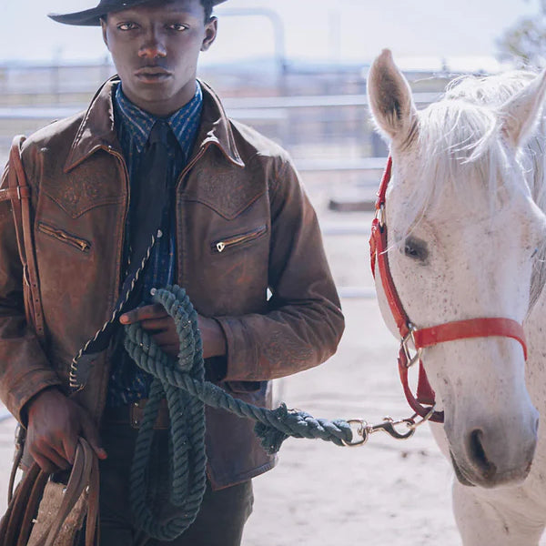 [BUNJANG] RRL Western Style Embroidered Leather Jacket / [A+등급 L] RRL 더블알엘 웨스턴스타일 자수 토바코브라운 레더자켓