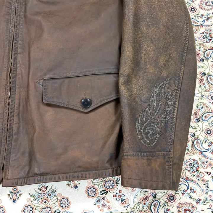 [BUNJANG] RRL Western Style Embroidered Leather Jacket / [A+등급 L] RRL 더블알엘 웨스턴스타일 자수 토바코브라운 레더자켓