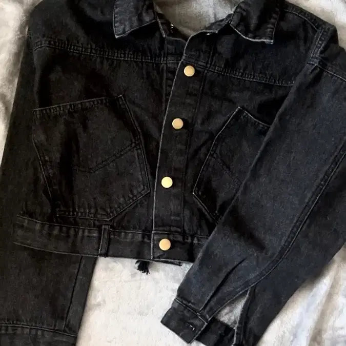 [BUNJANG] Black Denim Crop Jacket with Eyelet Corset / 흑청 크롭 데님자켓 아일렛 코르셋