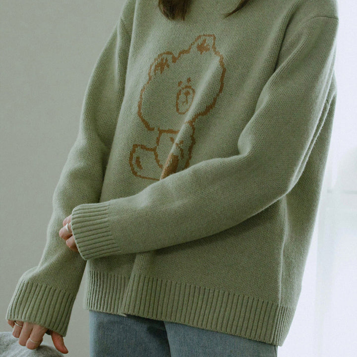 [BUNJANG] Line Friends Brown Drawing Knit Sweater / 라인프렌즈 메이드바이 브라운 드로잉 니트