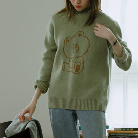 [BUNJANG] Line Friends Brown Drawing Knit Sweater / 라인프렌즈 메이드바이 브라운 드로잉 니트