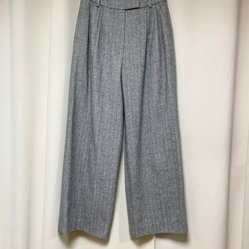 [BUNJANG] Ceremony Grey Herringbone High-Waist Wide Slacks / 새상품) 세레모니 그레이 헤링본 하이웨스트 와이드 슬랙스