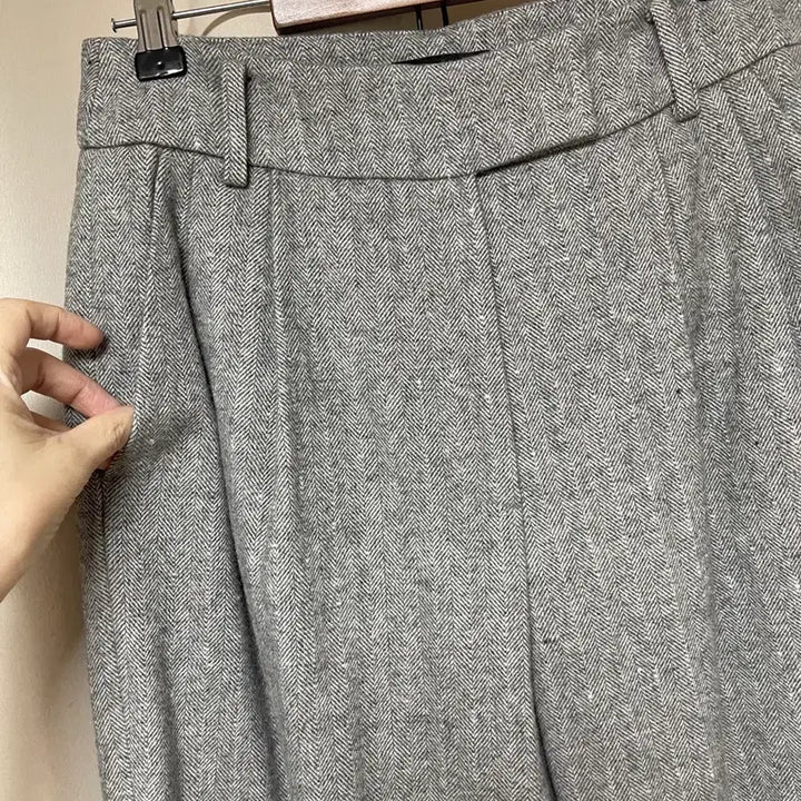 [BUNJANG] Ceremony Grey Herringbone High-Waist Wide Slacks / 새상품) 세레모니 그레이 헤링본 하이웨스트 와이드 슬랙스