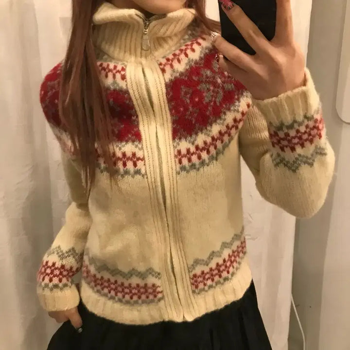 [BUNJANG] JPN Vintage Argyle Knit Zip-up / JPN Vintage 모리걸 아가일 니트 집업