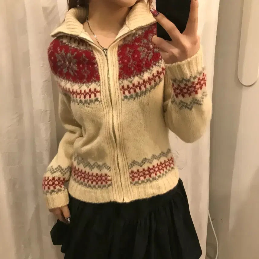 [BUNJANG] JPN Vintage Argyle Knit Zip-up / JPN Vintage 모리걸 아가일 니트 집업