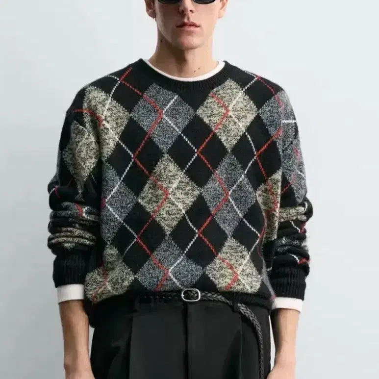 [BUNJANG] Aaron Levine Cashmere Argyle Knit / [L] 자라 아론 애런 리바인 캐시미어 아가일 니트