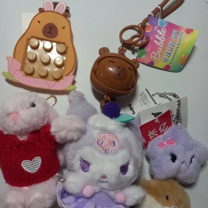 [BUNJANG] Sanrio Character Bundle Set Keyring/Hair Tie / 일괄 인형 키링 인형뽑기 카피바라 쿠로미