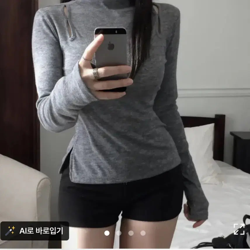 [BUNJANG] Avely Ribbed Knit Off-Shoulder Long Sleeve Top / 에이블리 어깨트임 골지 니트 긴팔 티셔츠