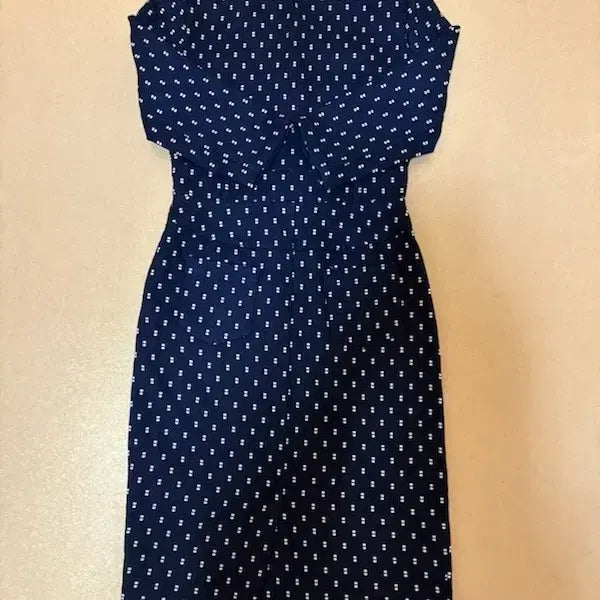 [BUNJANG] Long Dress with Red Buttons (Navy, New) / 네이비 도트 롱 원피스 레드 단추 (새상품)