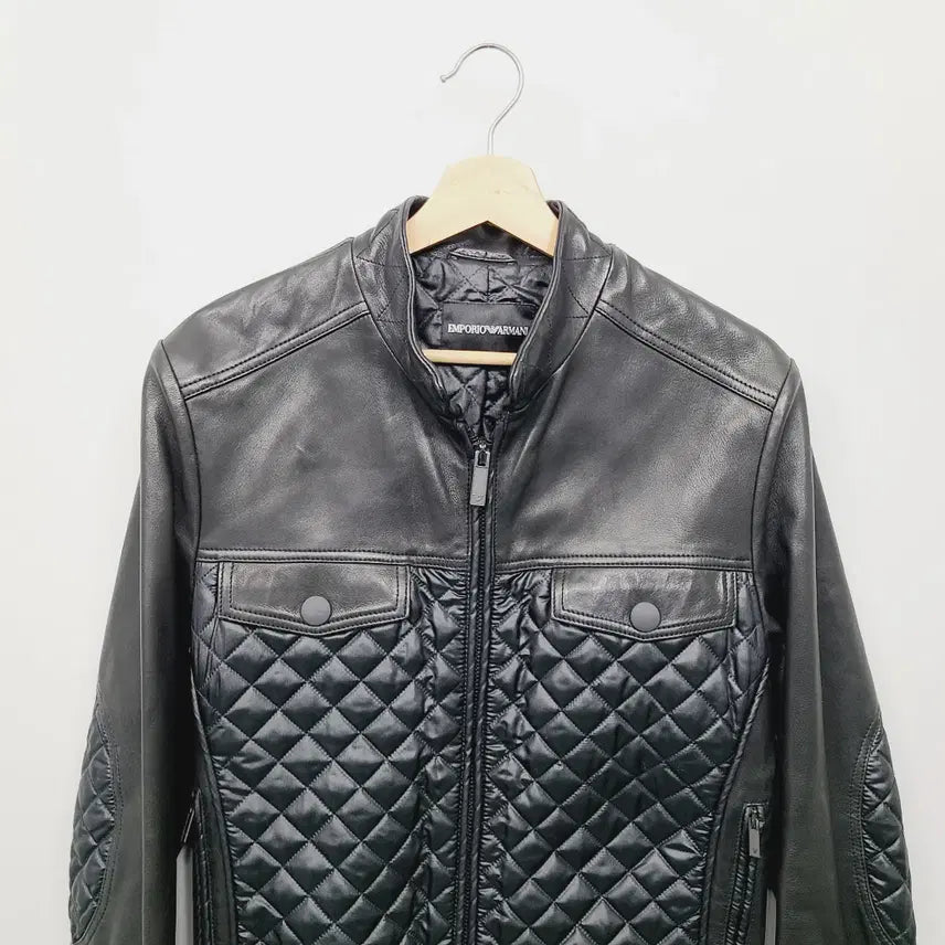 [BUNJANG] Emporio Armani Lambskin Quilted Mix Bomber Jacket / 엠포리오 아르마니 정품 양가죽 퀼팅 믹스 봄버 자켓 (100)