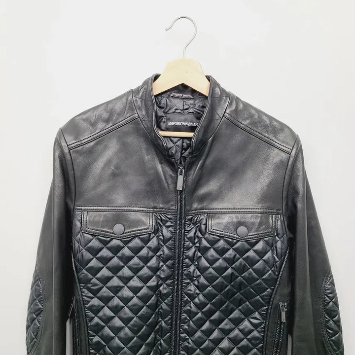 [BUNJANG] Emporio Armani Lambskin Quilted Mix Bomber Jacket / 엠포리오 아르마니 정품 양가죽 퀼팅 믹스 봄버 자켓 (100)