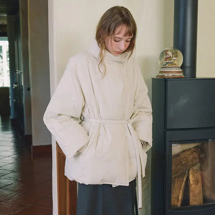 [BUNJANG] Olive des Olive High Neck Belted Goose Down Jacket 44 / 올리브데올리브 하이넥 벨티드 구스다운 점퍼44