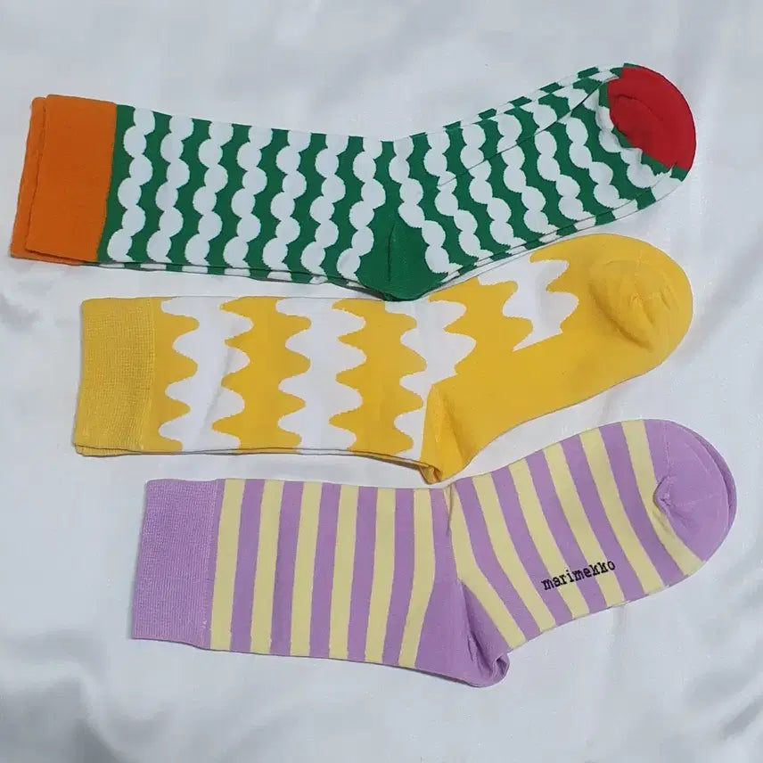 [BUNJANG] Striped Pattern Socks / 개당가격이예요~ 옐로우 퍼플 그린 스트라이프 물결 도트 마리메꼬 양말
