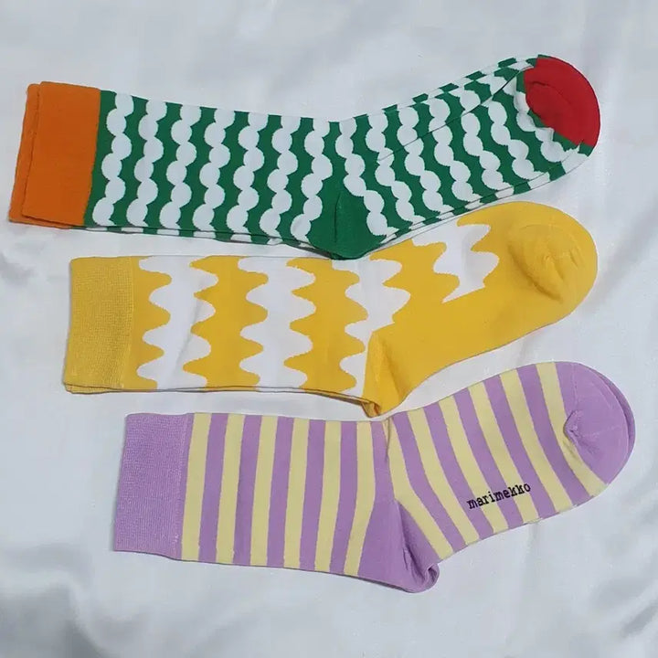 [BUNJANG] Striped Pattern Socks / 개당가격이예요~ 옐로우 퍼플 그린 스트라이프 물결 도트 마리메꼬 양말