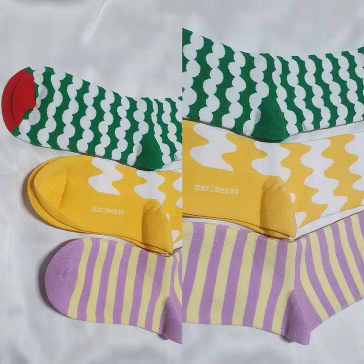 [BUNJANG] Striped Pattern Socks / 개당가격이예요~ 옐로우 퍼플 그린 스트라이프 물결 도트 마리메꼬 양말