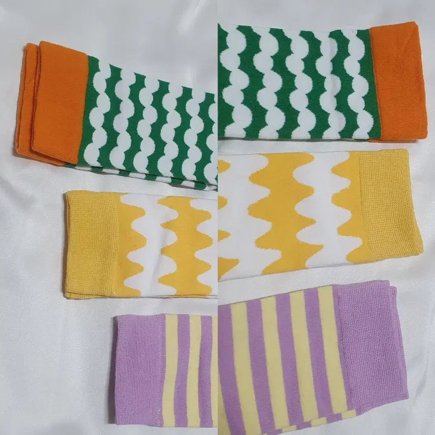 [BUNJANG] Striped Pattern Socks / 개당가격이예요~ 옐로우 퍼플 그린 스트라이프 물결 도트 마리메꼬 양말