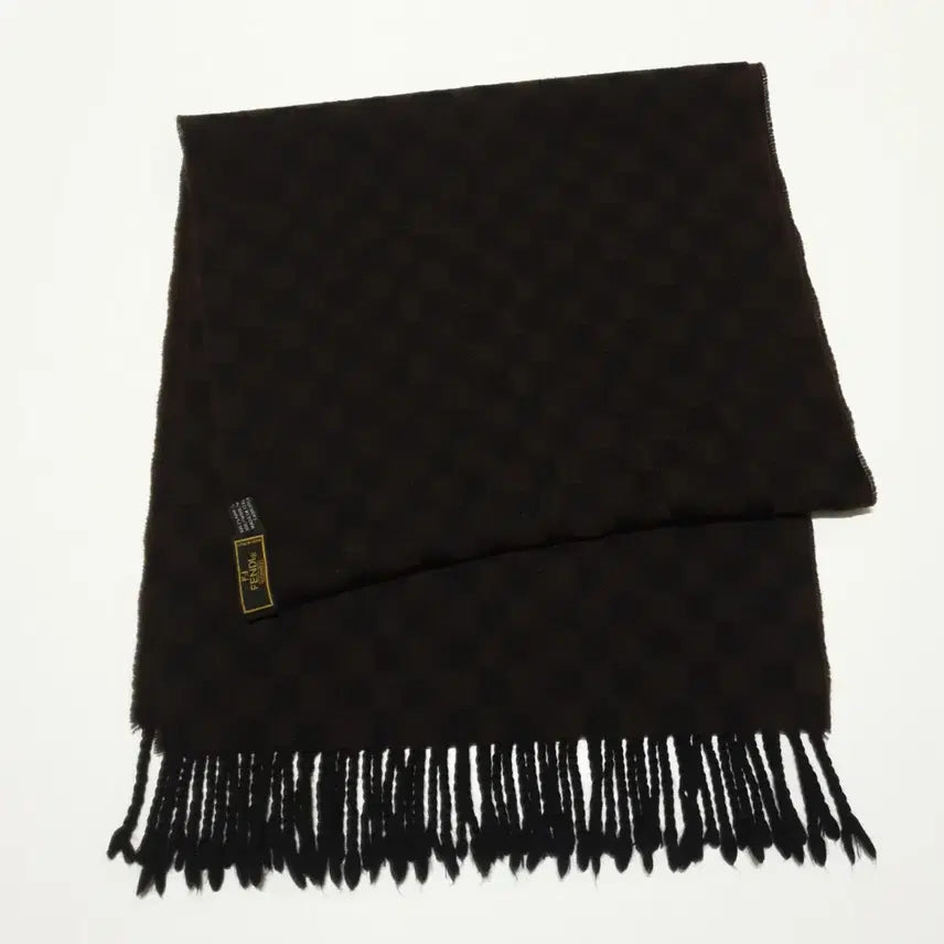 [BUNJANG] Fendi Checkered Logo Wool Muffler / 펜디 로고 체커보드 올오버 패턴 목도리 100% 울 머플러 정품