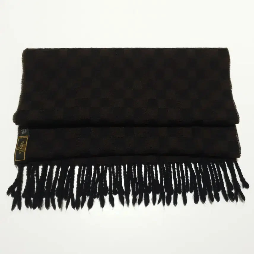 [BUNJANG] Fendi Checkered Logo Wool Muffler / 펜디 로고 체커보드 올오버 패턴 목도리 100% 울 머플러 정품
