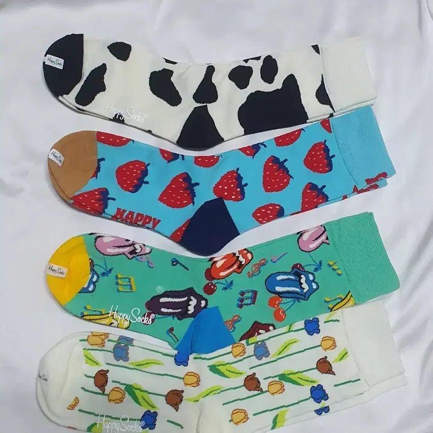 [BUNJANG] Happy Socks Strawberry Tulip Pattern Socks / 개당가격이예요~ 민트 옐로우 딸기 메롱 튤립 얼룩소 해피삭스 양말