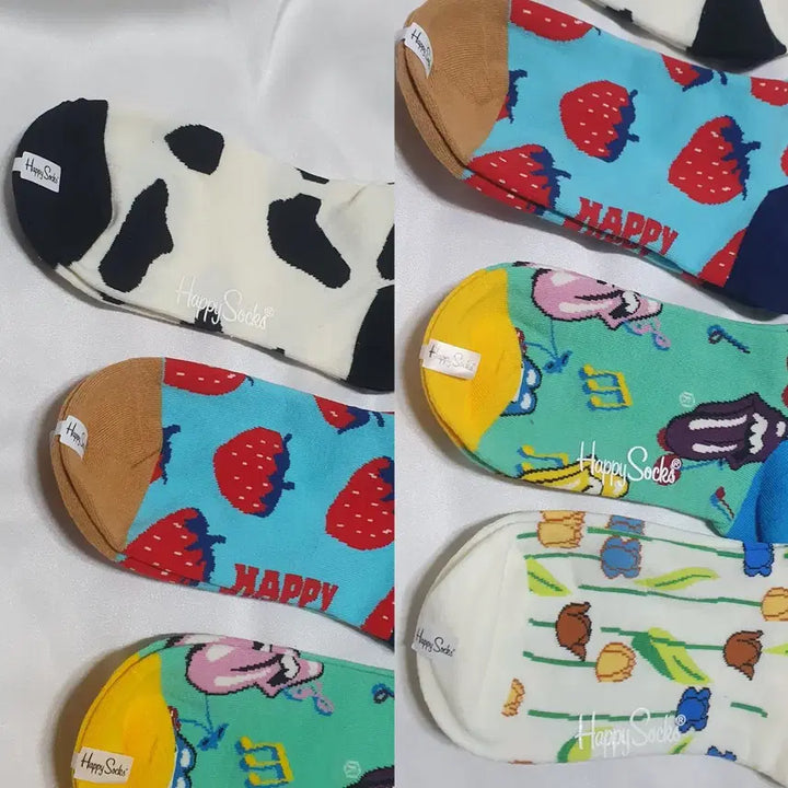 [BUNJANG] Happy Socks Strawberry Tulip Pattern Socks / 개당가격이예요~ 민트 옐로우 딸기 메롱 튤립 얼룩소 해피삭스 양말