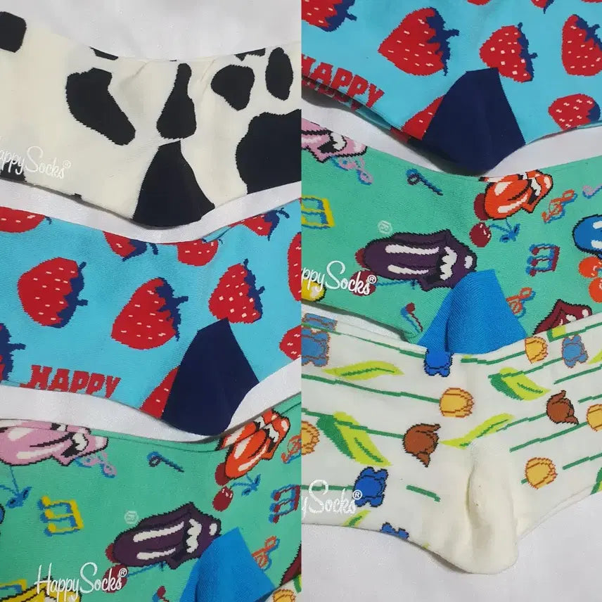 [BUNJANG] Happy Socks Strawberry Tulip Pattern Socks / 개당가격이예요~ 민트 옐로우 딸기 메롱 튤립 얼룩소 해피삭스 양말