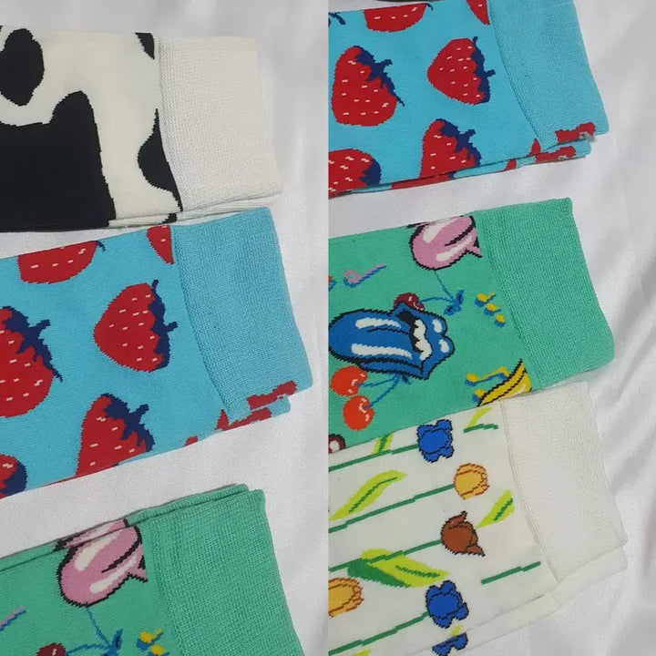[BUNJANG] Happy Socks Strawberry Tulip Pattern Socks / 개당가격이예요~ 민트 옐로우 딸기 메롱 튤립 얼룩소 해피삭스 양말