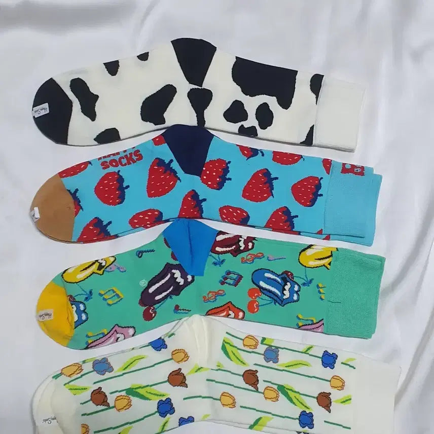 [BUNJANG] Happy Socks Strawberry Tulip Pattern Socks / 개당가격이예요~ 민트 옐로우 딸기 메롱 튤립 얼룩소 해피삭스 양말